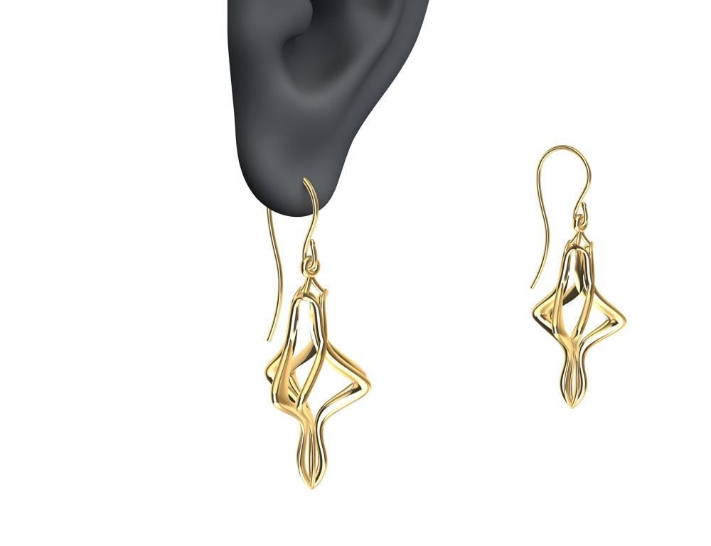 Women's 18 Karat Yellow Gold Organic Sculpted Earring Dangle For Sale