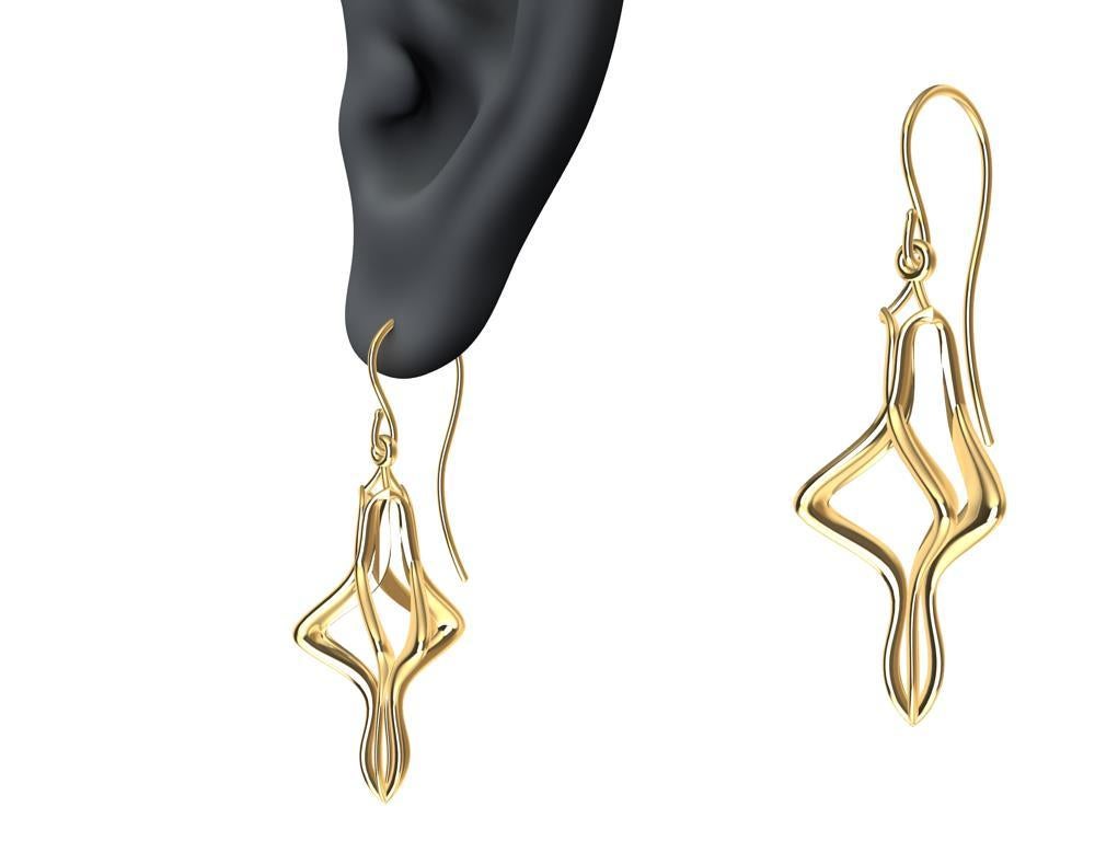 Pendants d'oreilles en or jaune 18 carats avec sculpture organique en vente 1