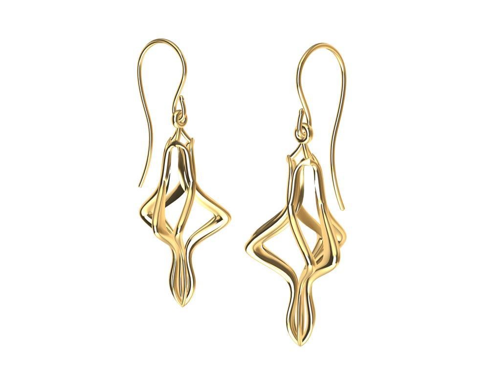 18 Karat Yellow Gold Organic Sculpted Earring Dangle For Sale 3