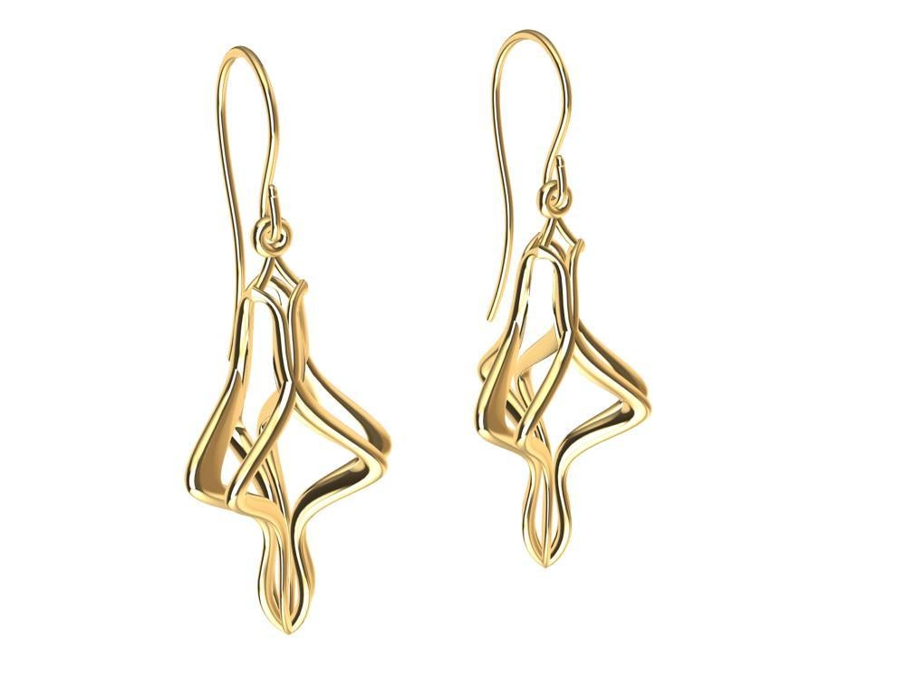 18 Karat Yellow Gold Organic Sculpted Earring Dangle For Sale 4