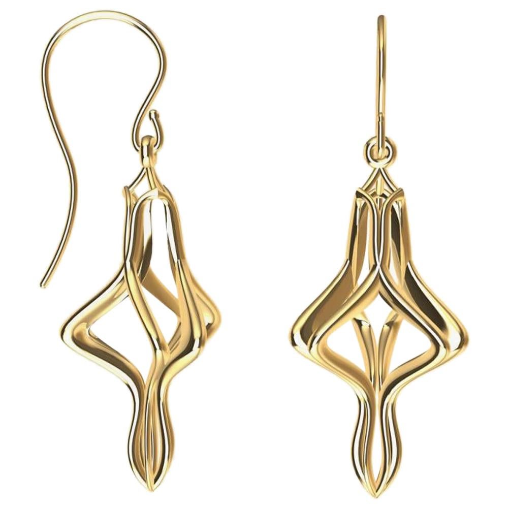 18 Karat Yellow Gold Organic Sculpted Earring Dangle For Sale