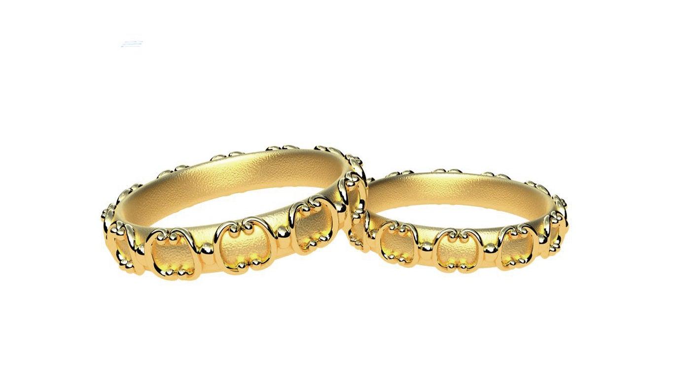 En vente :  Alliances ornementales en or jaune 18 carats à motif de portail 3