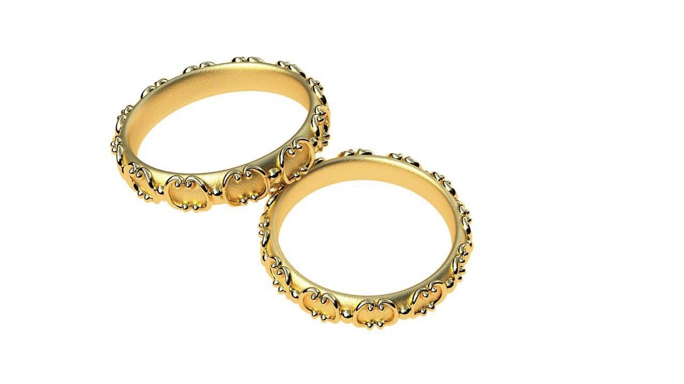 En vente :  Alliances ornementales en or jaune 18 carats à motif de portail 4