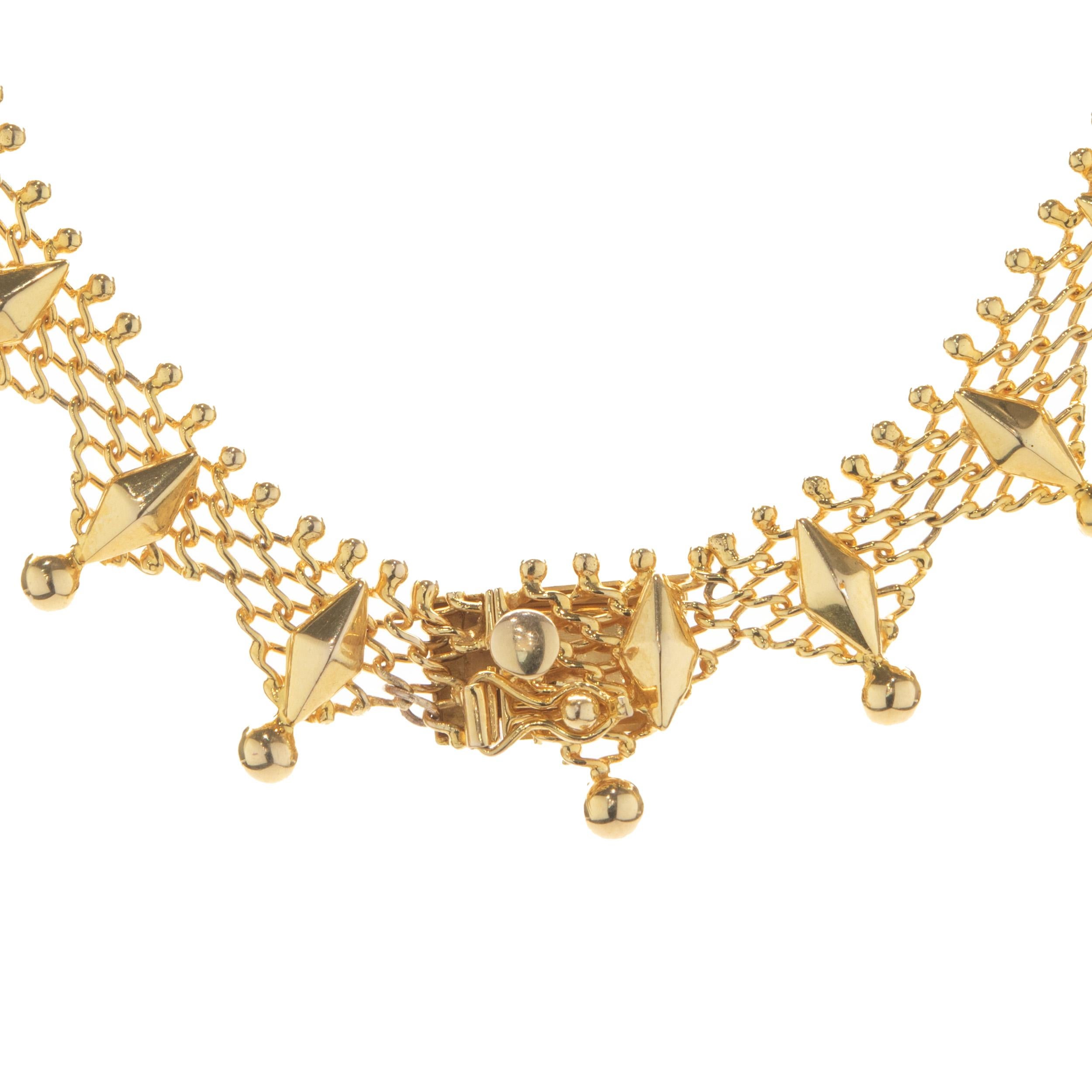 Women's 18 Karat Yellow Gold Ornate Custom Designed Link Necklace For Sale