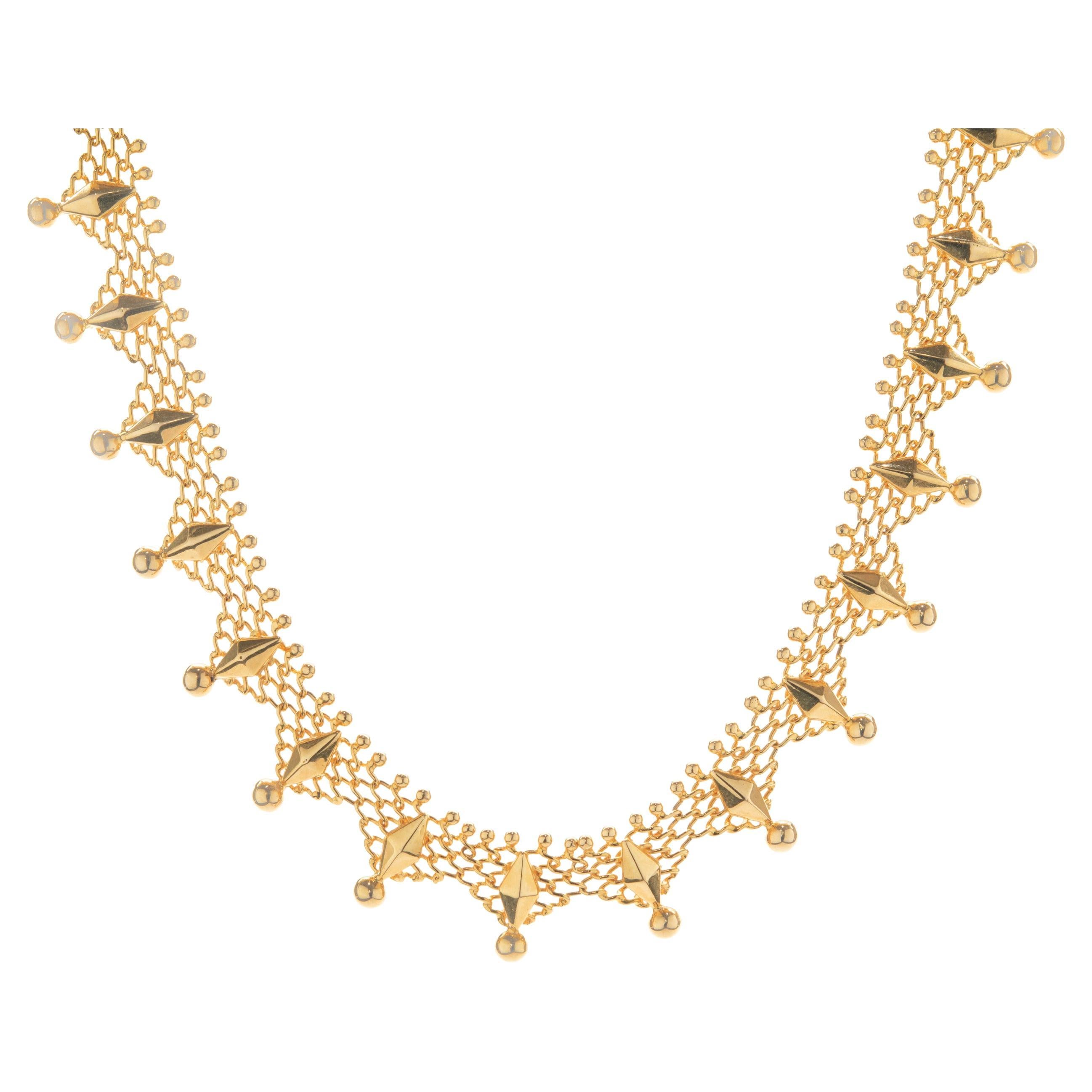 18 Karat Yellow Gold Ornate Custom Designed Link Necklace For Sale