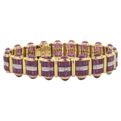 18 Karat Yellow Gold Ornate Ruby and Diamond Bracelet
