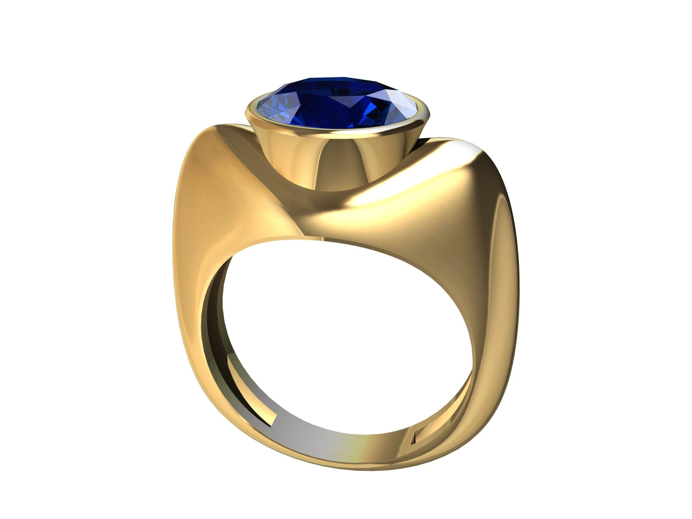 For Sale:  18 Karat Yellow Gold Oval 3.15 Carat Sapphire Sculpture Shoulder Ring 8