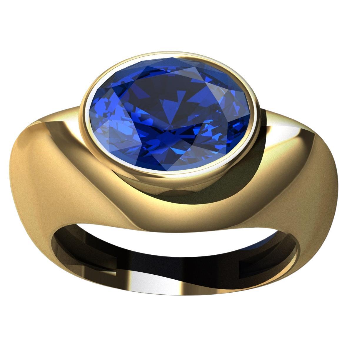 For Sale:  18 Karat Yellow Gold Oval 3.15 Carat Sapphire Sculpture Shoulder Ring