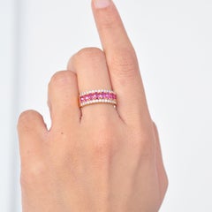 18 Karat Yellow Gold Oval Ruby Diamond Cluster Band Ring