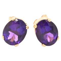 18 Karat Yellow Gold Oval Amethyst Earrings