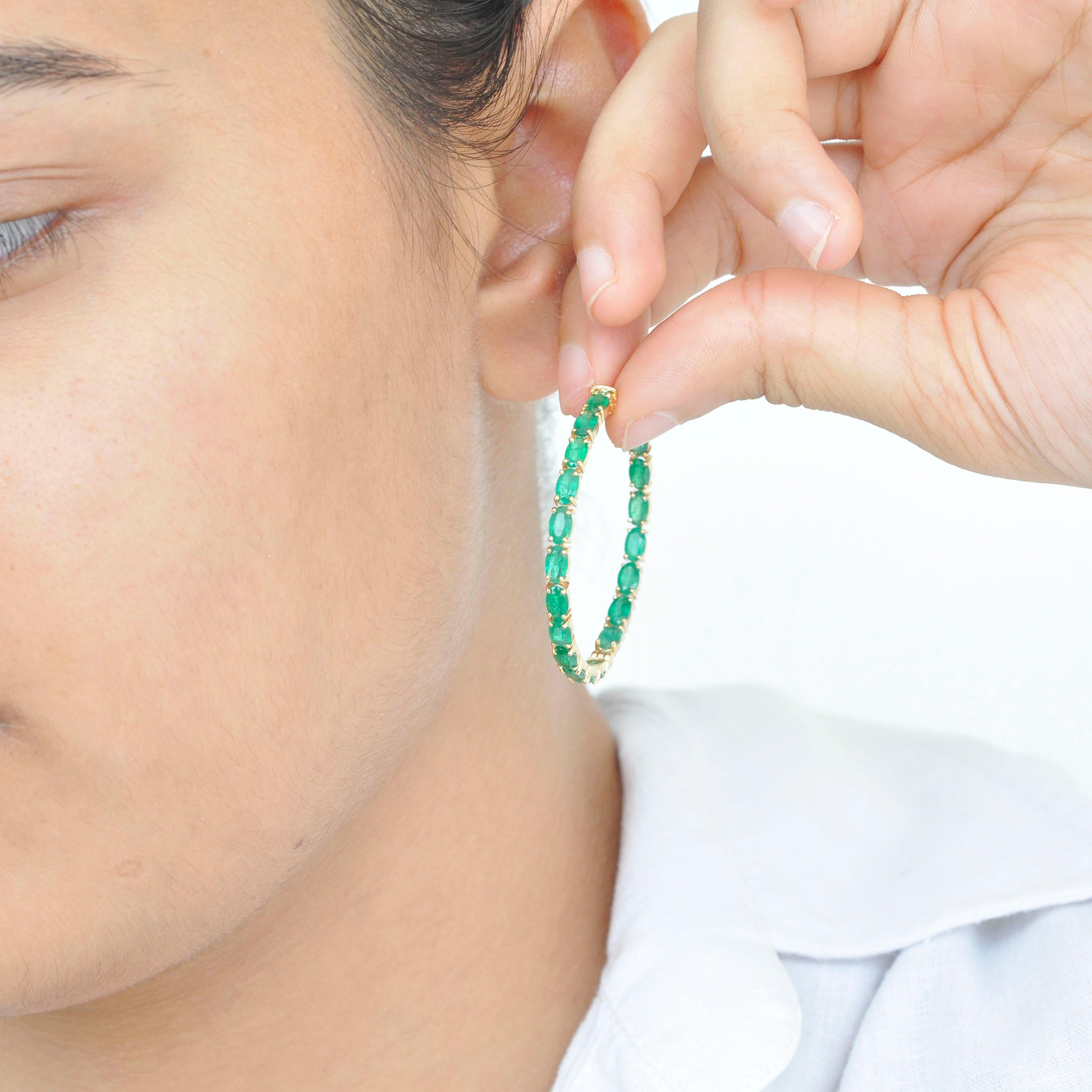 18 Karat Yellow Gold Oval Brazilian Emeralds Hoop Earrings For Sale 10