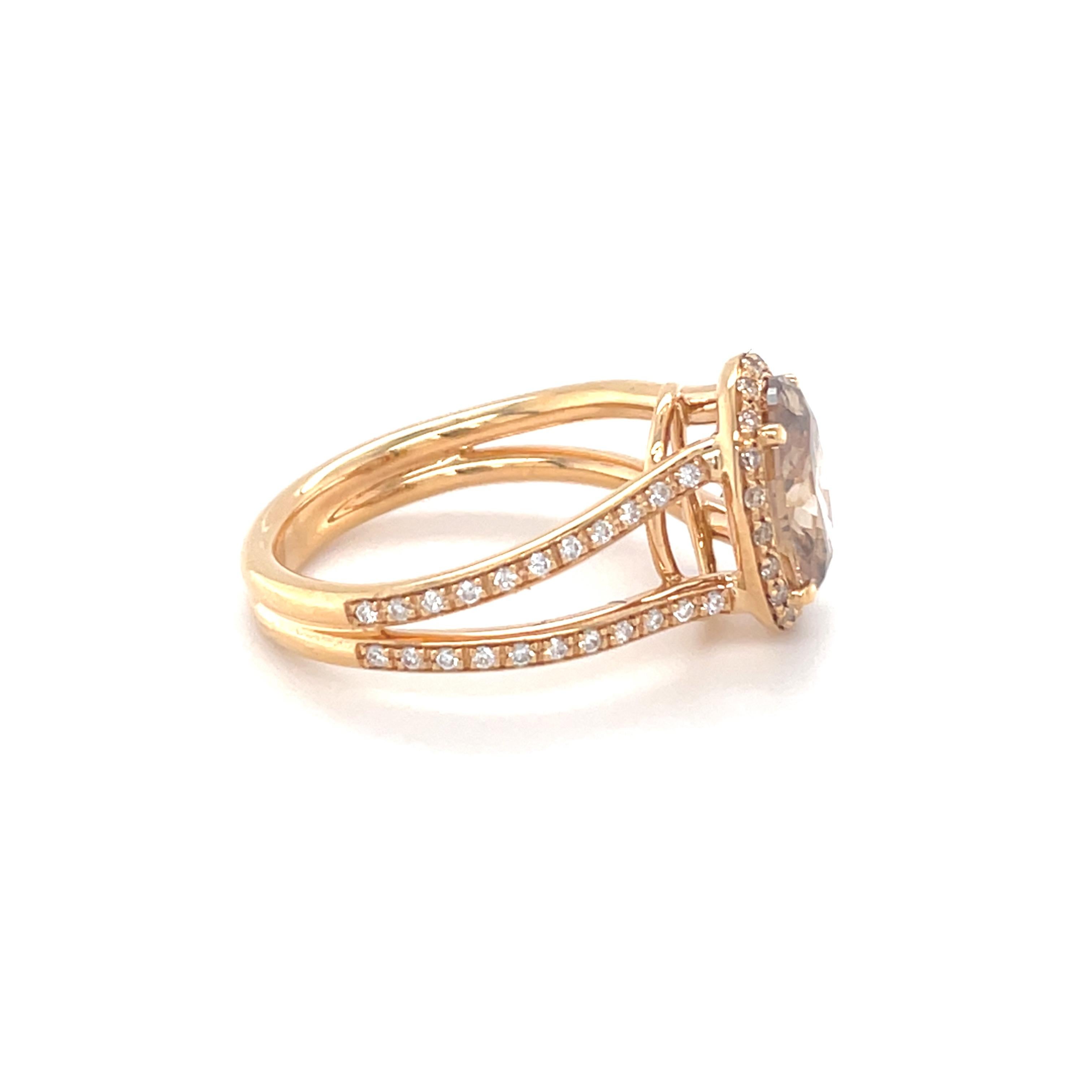 Bague solitaire en or jaune 18 carats avec diamant brun ovale de 2,07 carats en vente 4