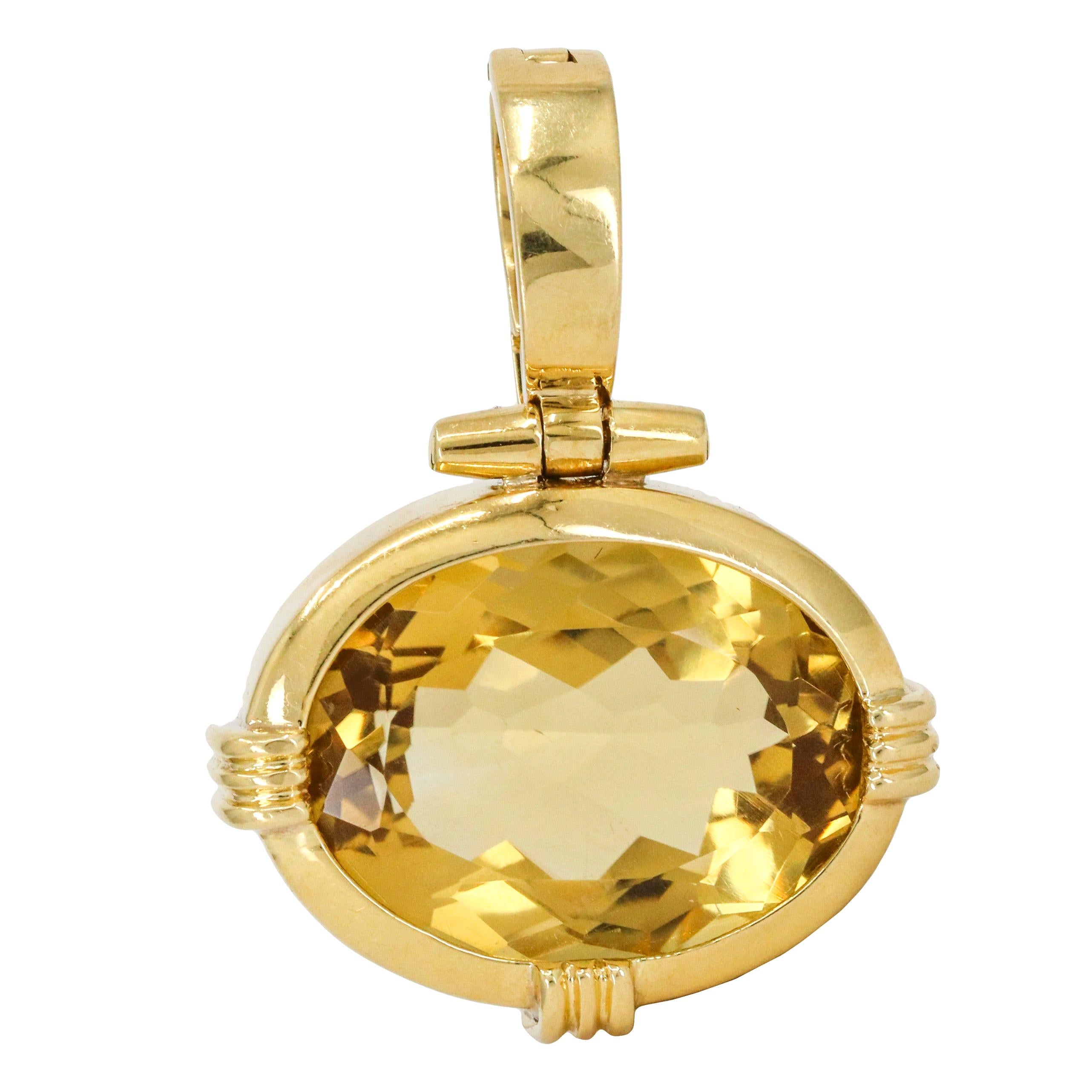 18 Karat Yellow Gold Oval Citrine Pendant Enhancer For Sale