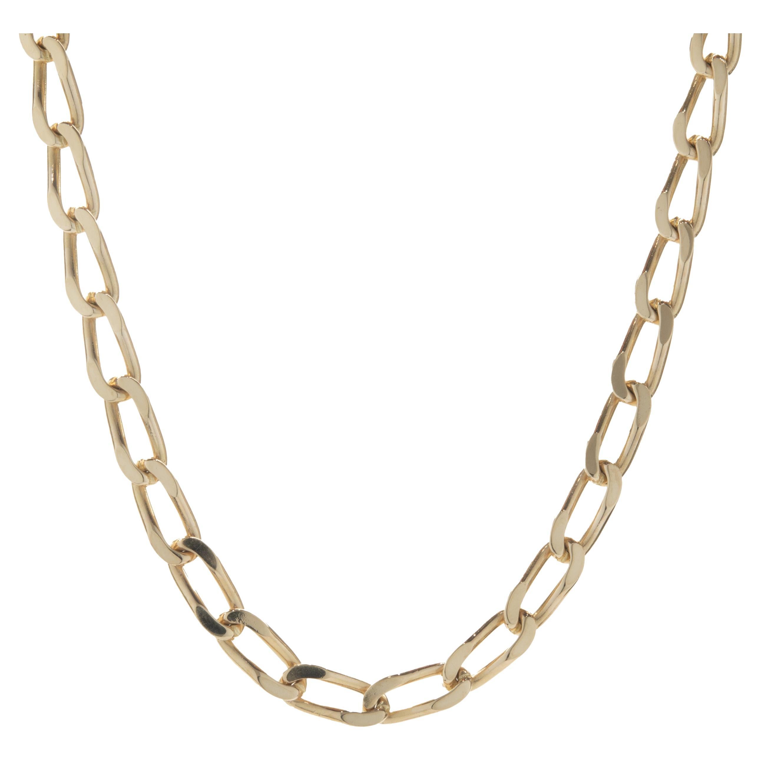 18 Karat Yellow Gold Oval Cuban Link Chain Necklace For Sale