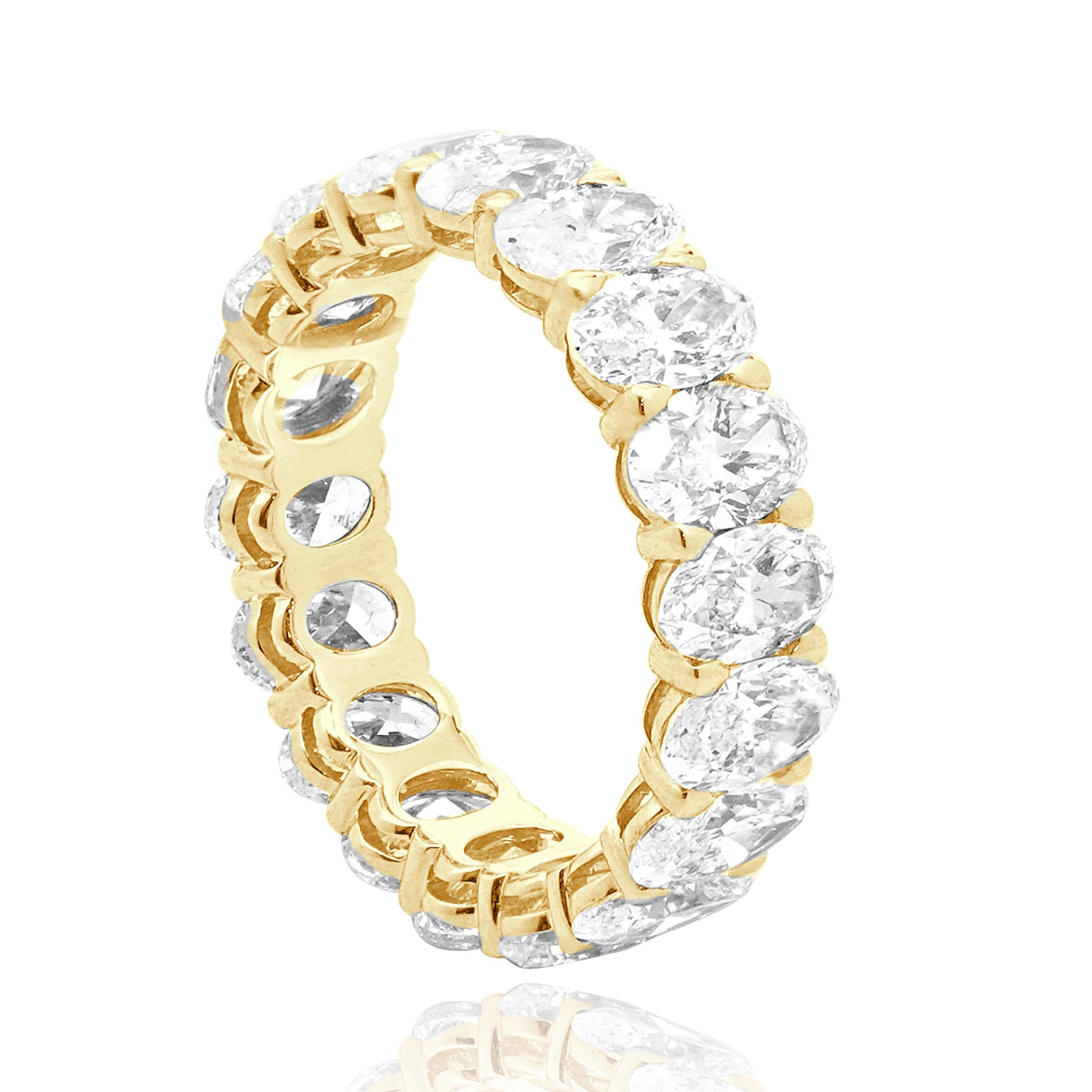 Women's or Men's 18 Karat Yellow Gold Oval Cut Diamond Eternity Band For Sale