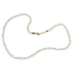 18 Karat Yellow Gold Bead Cut Emerald Hammered Little Hearts Chain Necklace