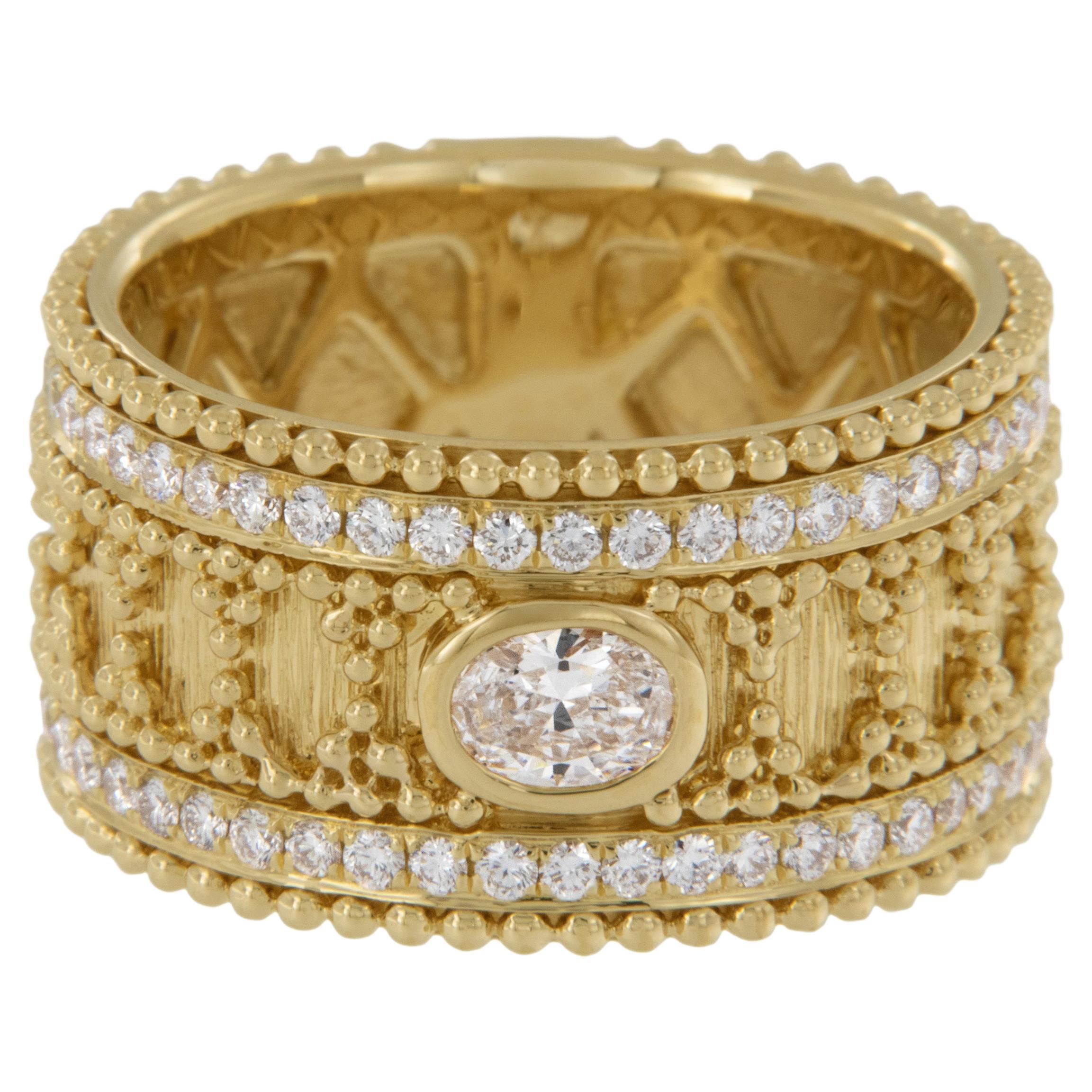 18 Karat Yellow Gold Oval Diamond Wide Band Ring