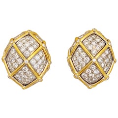 18 Karat Yellow Gold Oval Dome 5.60 Carat Diamond Earrings