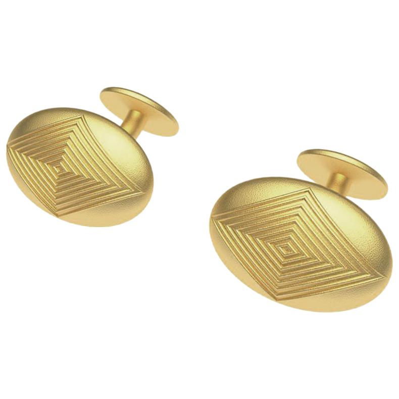 18 Karat Yellow Gold Oval Domed Cufflinks For Sale