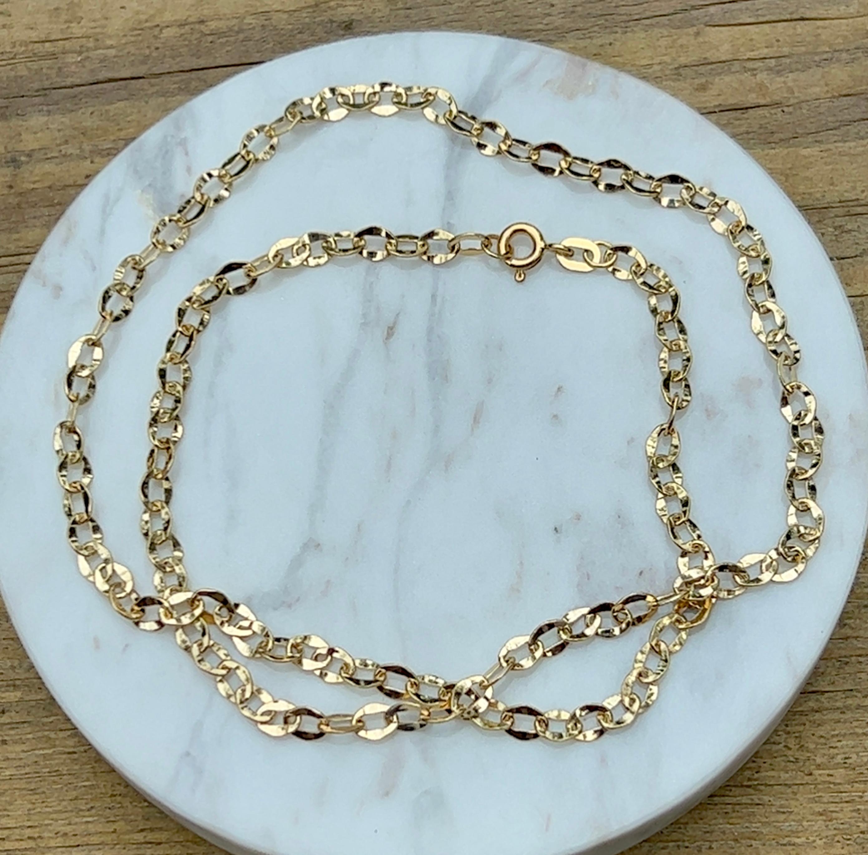 18 Karat Gelbgold Ovale flache Gliederkette für Damen oder Herren