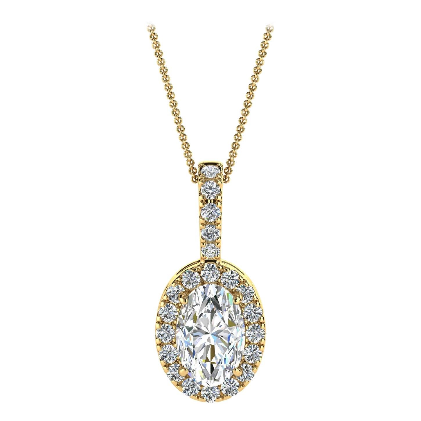 18 Karat Yellow Gold Oval Halo Diamond '1/2 Carat' For Sale