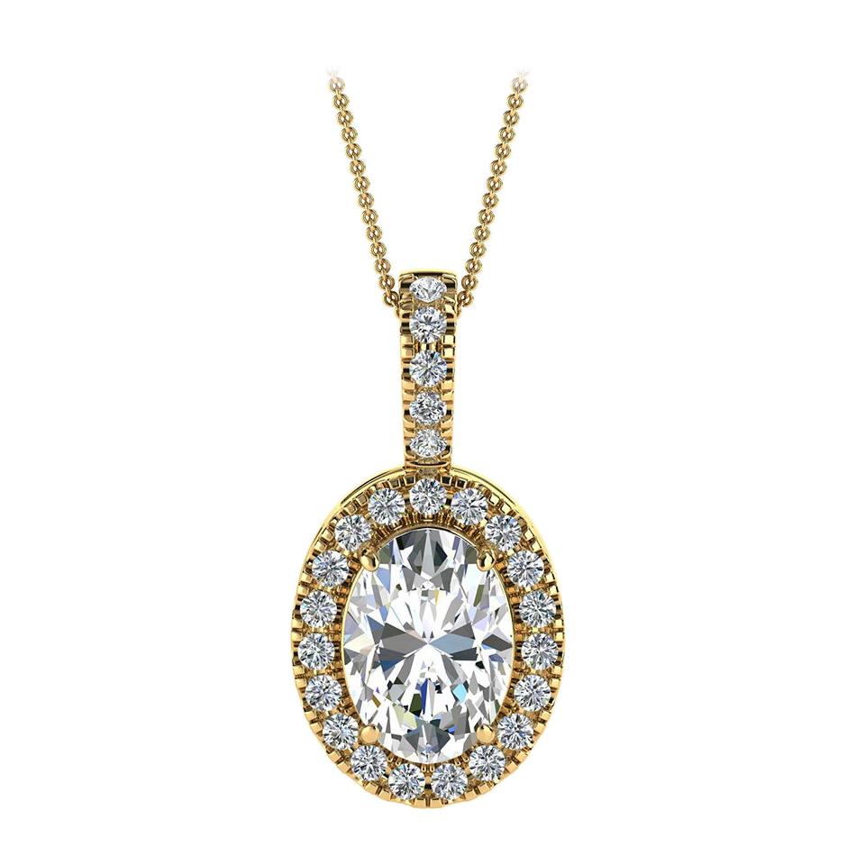 18 Karat Yellow Gold Oval Halo Diamond '3/4 Carat' For Sale