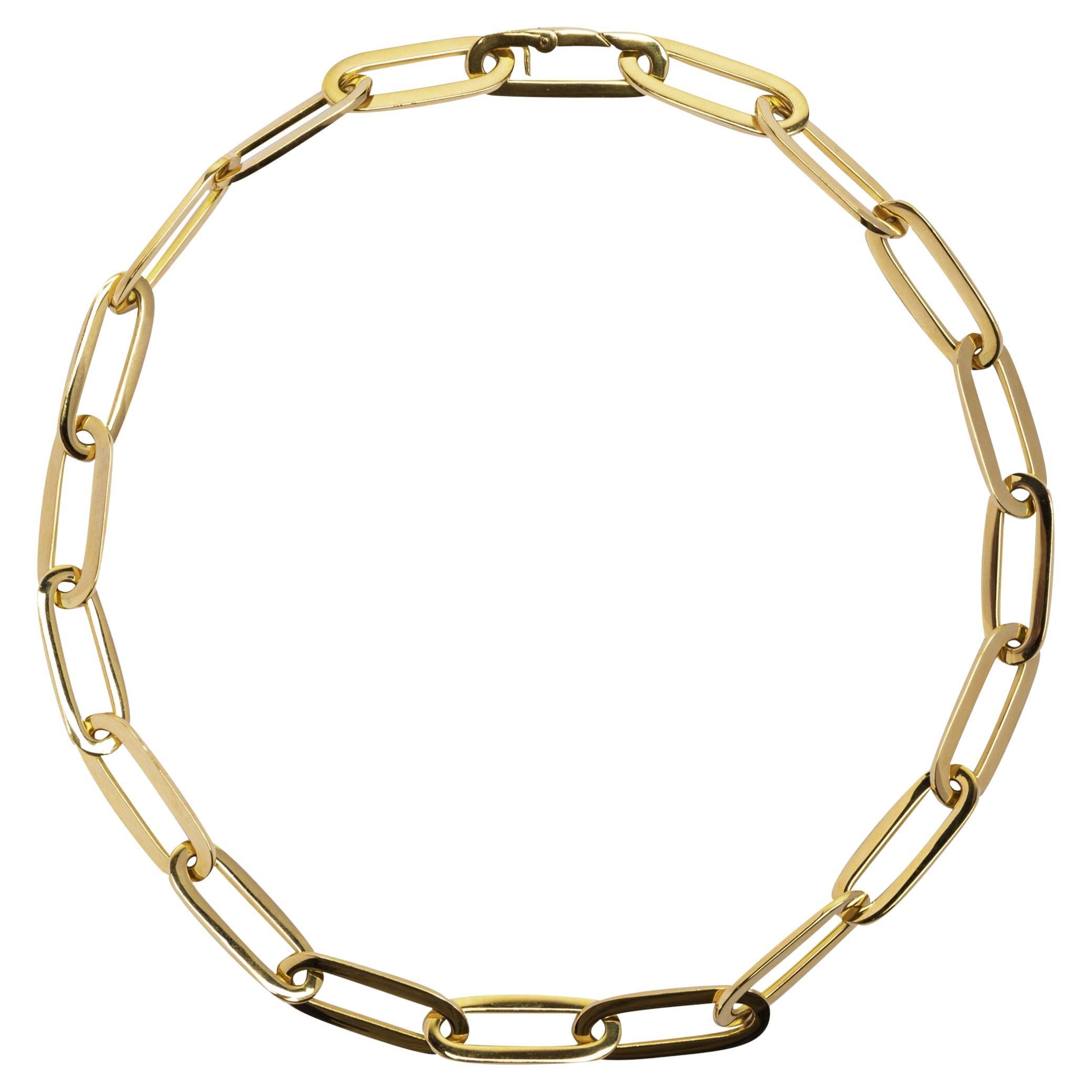 18 Karat Yellow Gold Oval Link Chain Necklace For Sale