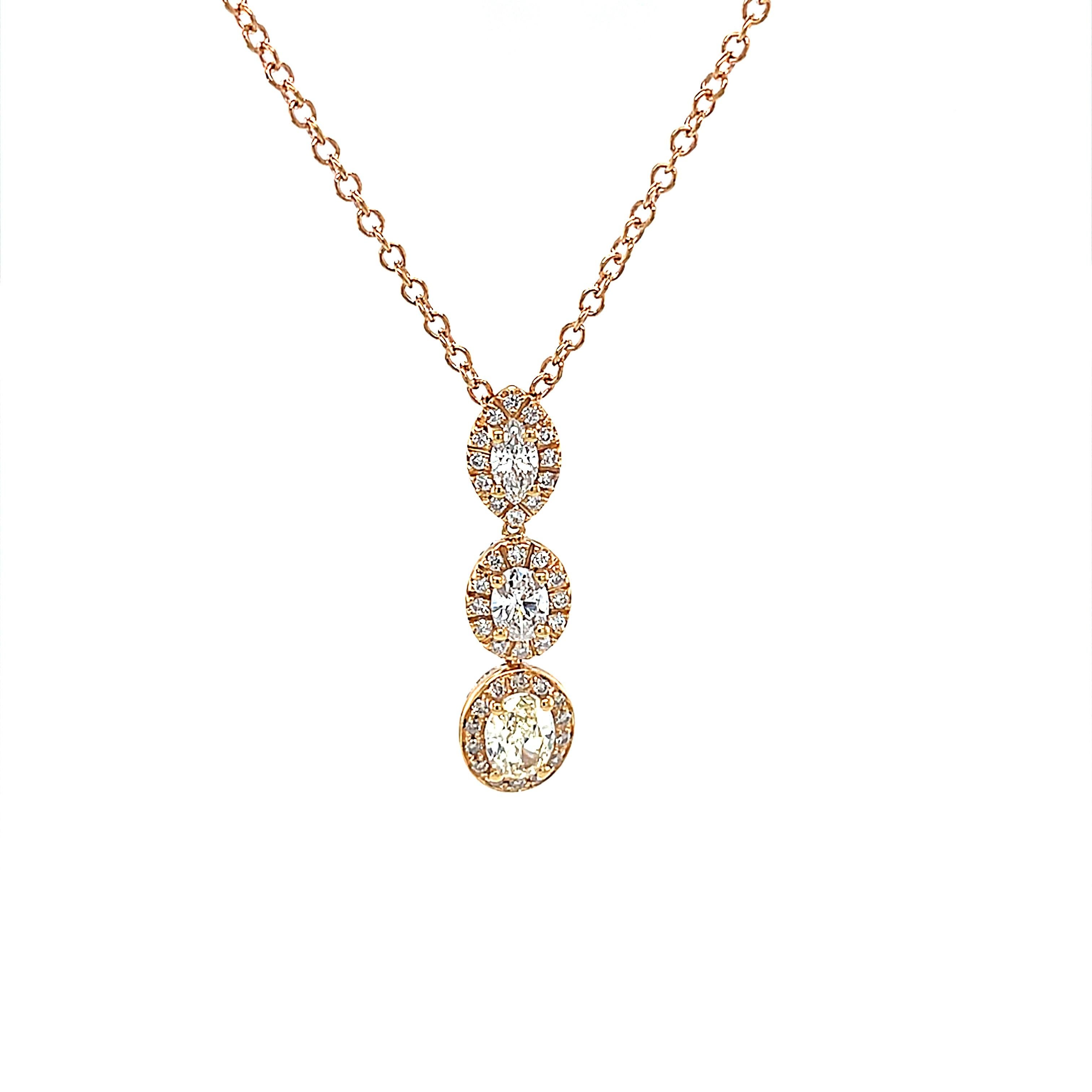 18 Karat Yellow Gold Oval Marquise Diamond Pendant In New Condition For Sale In Monte-Carlo, MC