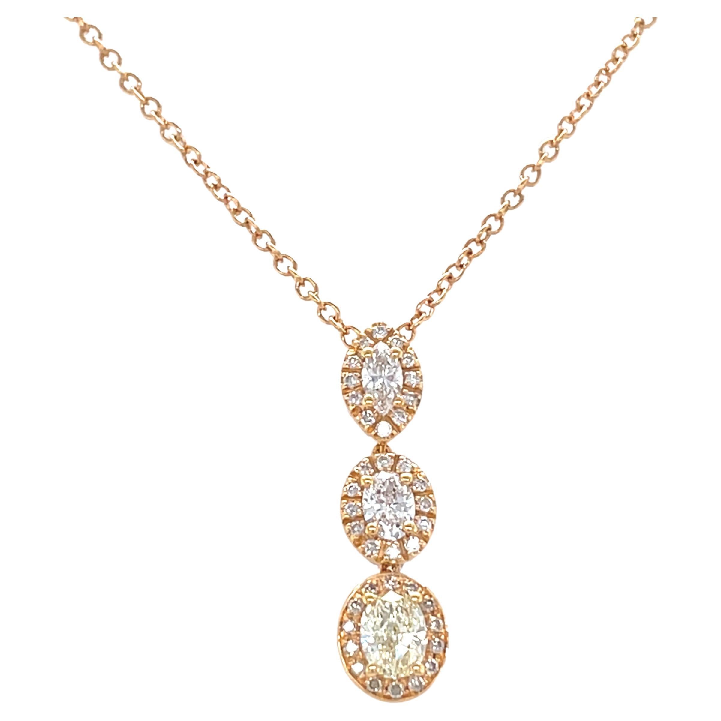 18 Karat Yellow Gold Oval Marquise Diamond Pendant