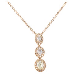 18 Karat Yellow Gold Oval Marquise Diamond Pendant