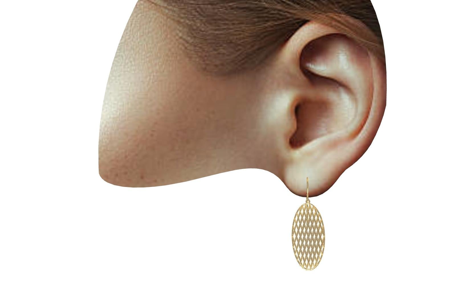 Boucles d'oreilles en or jaune 18 carats avec losanges ovales Neuf - En vente à New York, NY