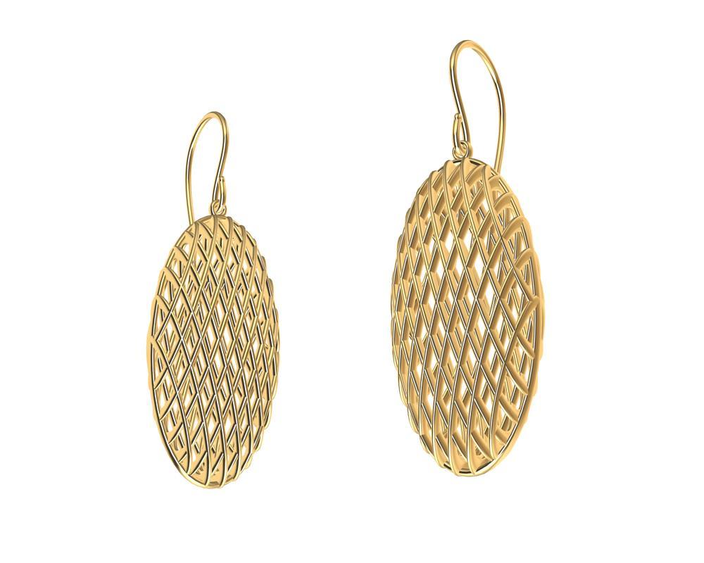 Women's 18 Karat Yellow Gold Oval Rhombus Earrings For Sale