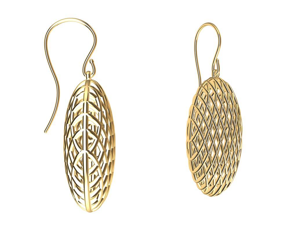 18 Karat Yellow Gold Oval Rhombus Earrings For Sale 1