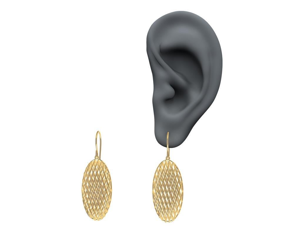 18 Karat Yellow Gold Oval Rhombus Earrings For Sale 2