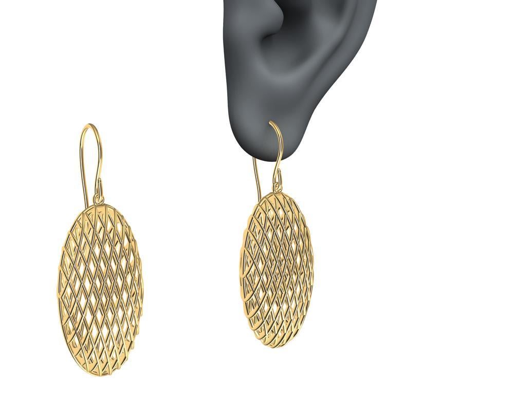 18 Karat Yellow Gold Oval Rhombus Earrings For Sale 3