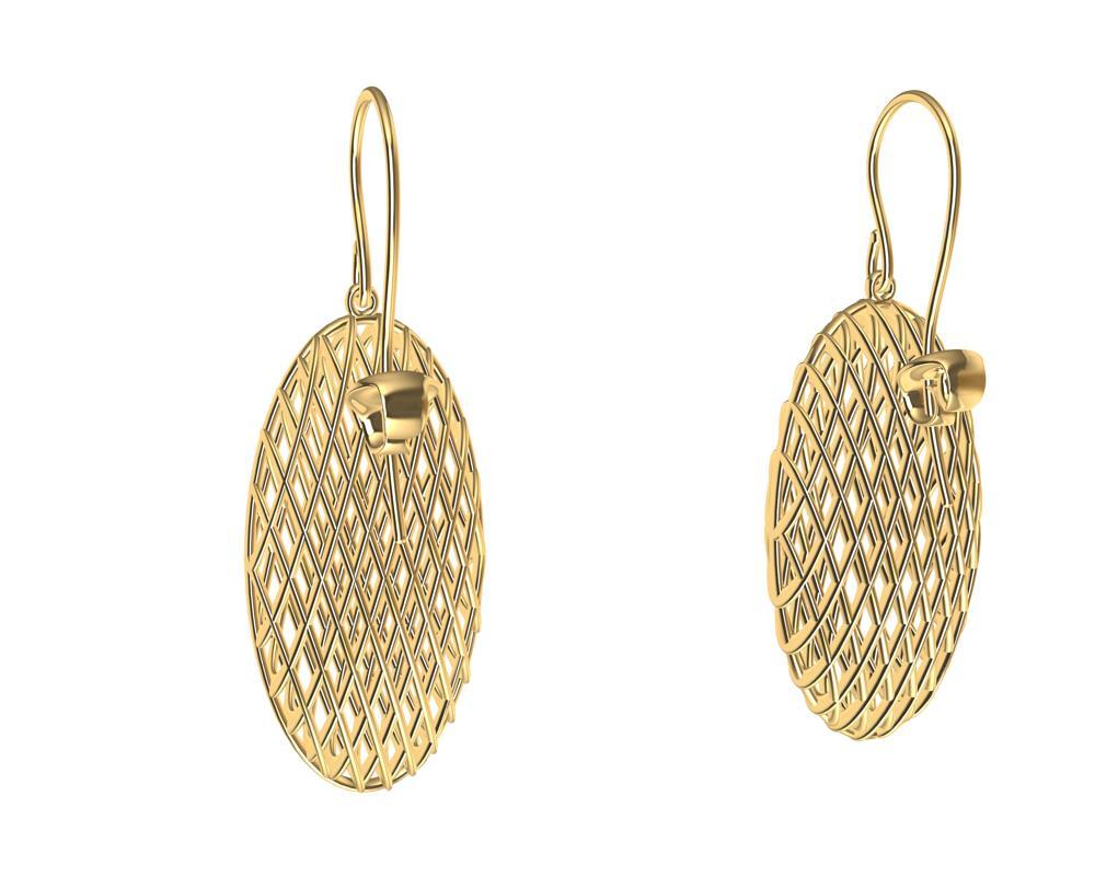 18 Karat Yellow Gold Oval Rhombus Earrings For Sale 5