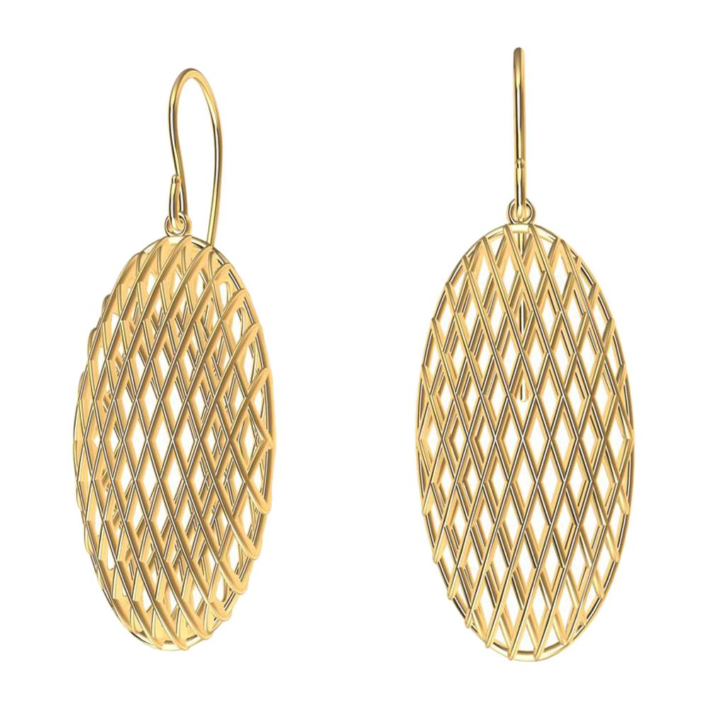 18 Karat Yellow Gold Oval Rhombus Earrings For Sale