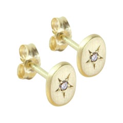 18 Karat Yellow Gold Oval Stud Earrings with Diamond Set Stars