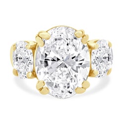18 Karat Yellow Gold Oval Three Diamond Engagement Ring
