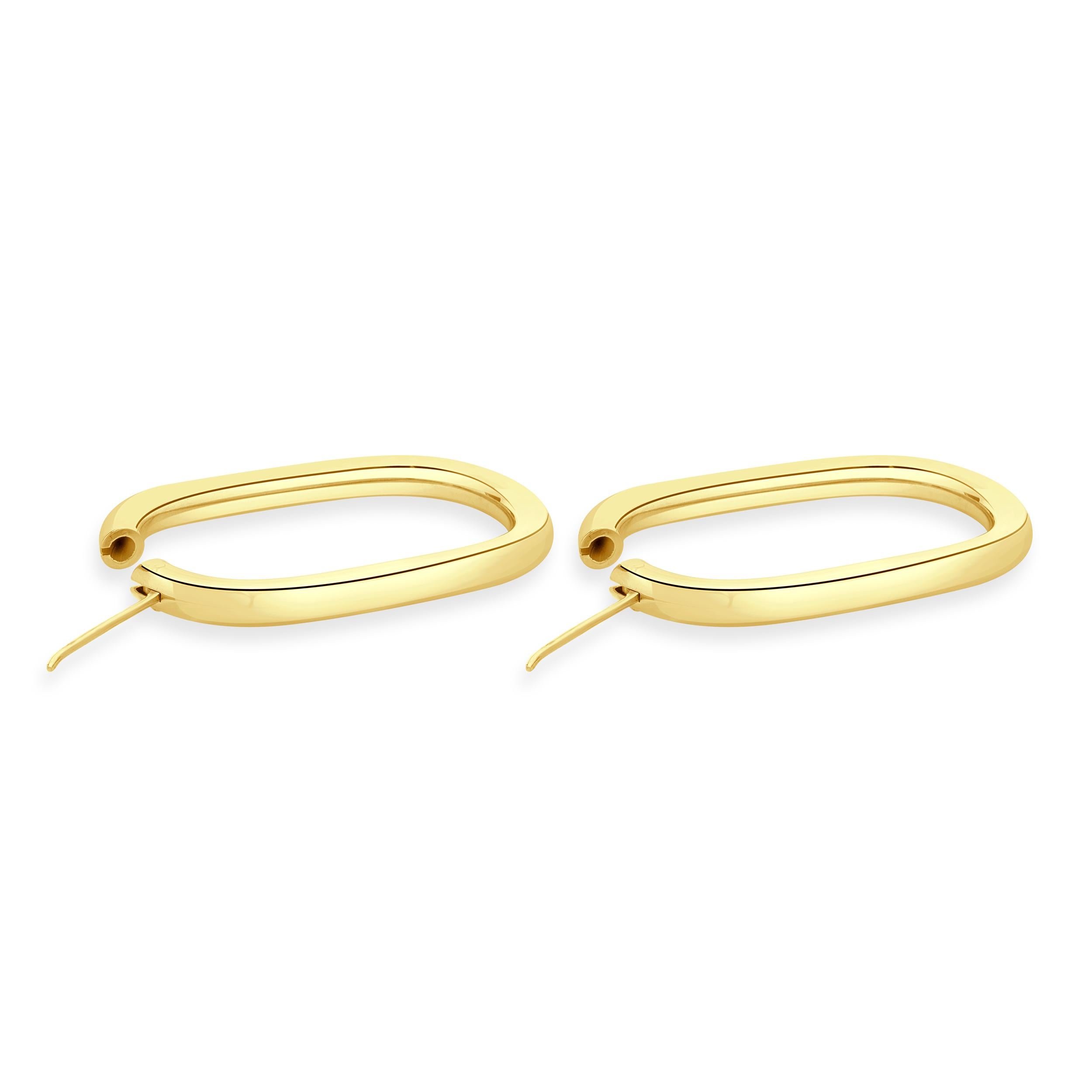 Women's 18 Karat Yellow Gold Oval Tube Hoop Earrings For Sale