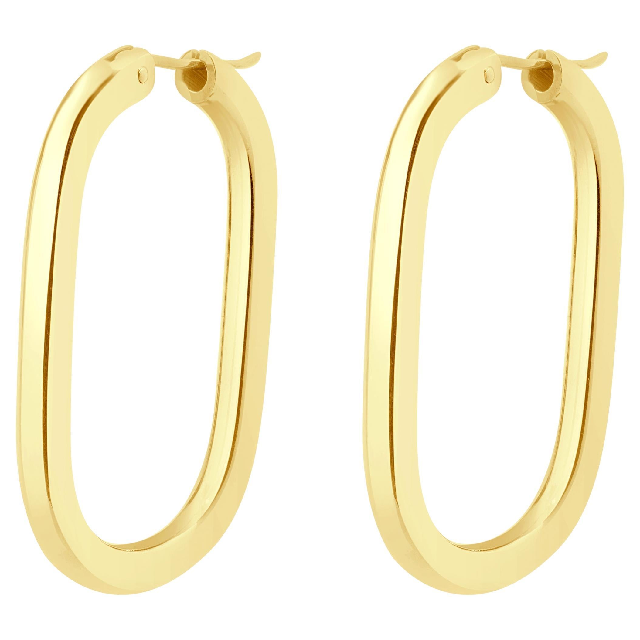 18 Karat Yellow Gold Oval Tube Hoop Earrings For Sale