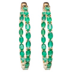 18 Karat Yellow Gold Oval Zambian Emeralds Hoop Earrings