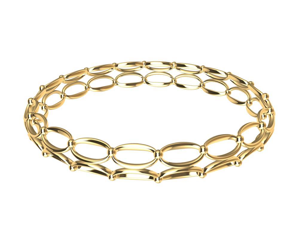 Contemporary 18 Karat Yellow Gold Ovals and Rhombus Bangle Bracelet For Sale