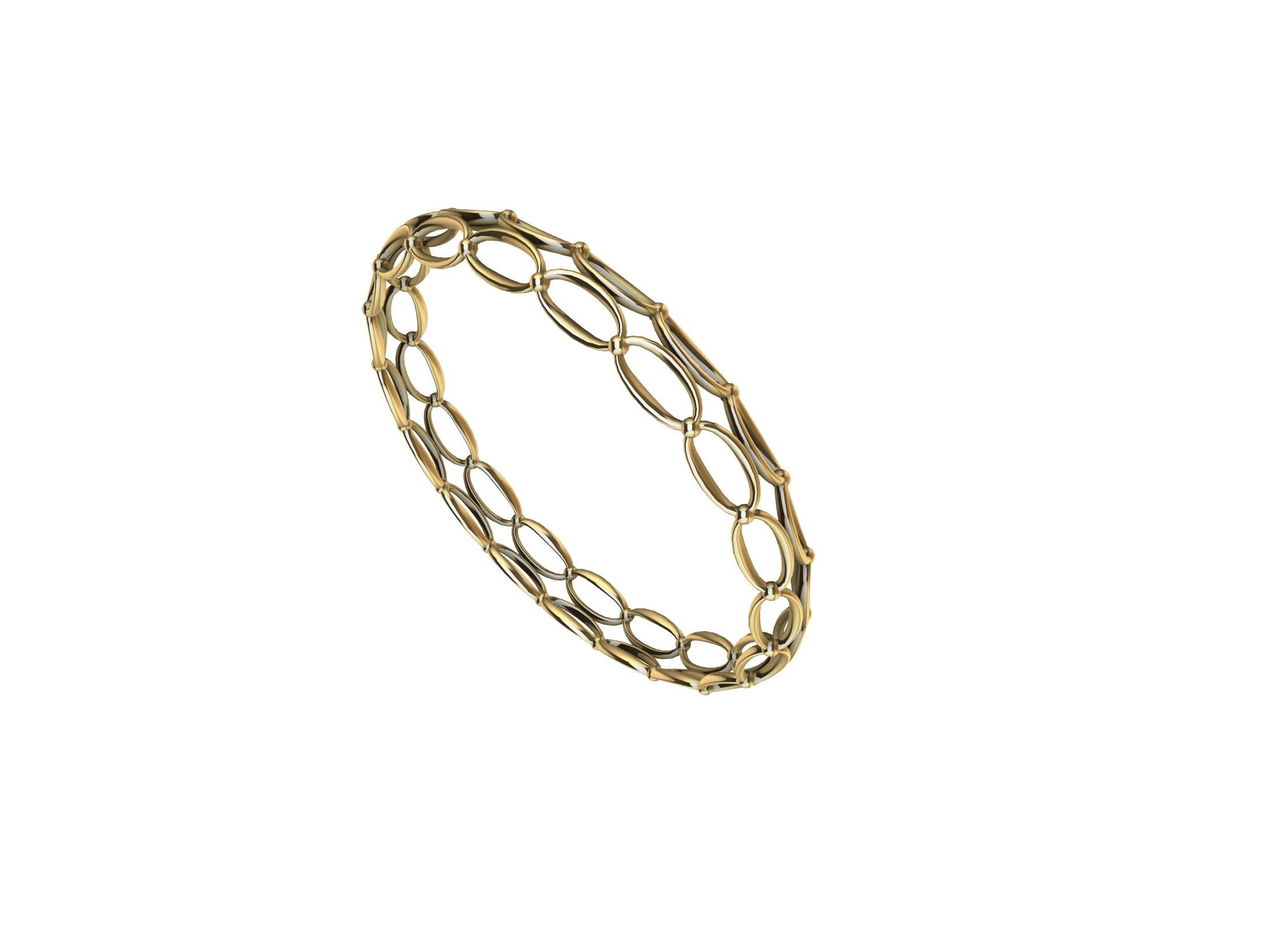 18 Karat Yellow Gold Ovals and Rhombus Bangle Bracelet For Sale 2