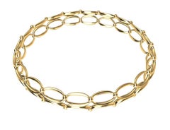 18 Karat Yellow Gold Ovals and Rhombus Bangle Bracelet