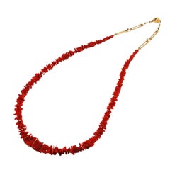 18 Karat Yellow Gold Japanese Oxblood Coral Branch Necklace