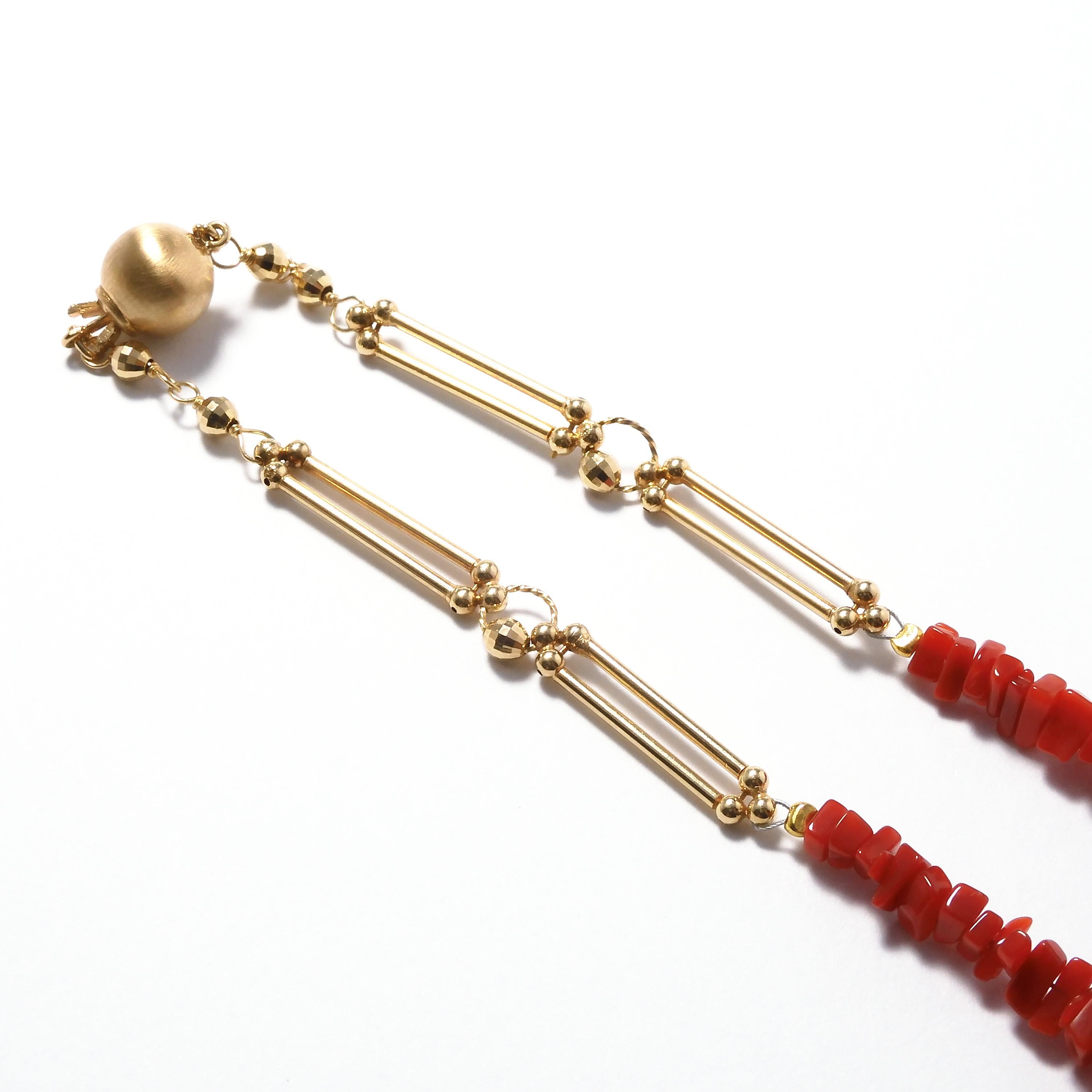 Women's 18 Karat Yellow Gold Japanese Oxblood Coral Branch Necklace For Sale