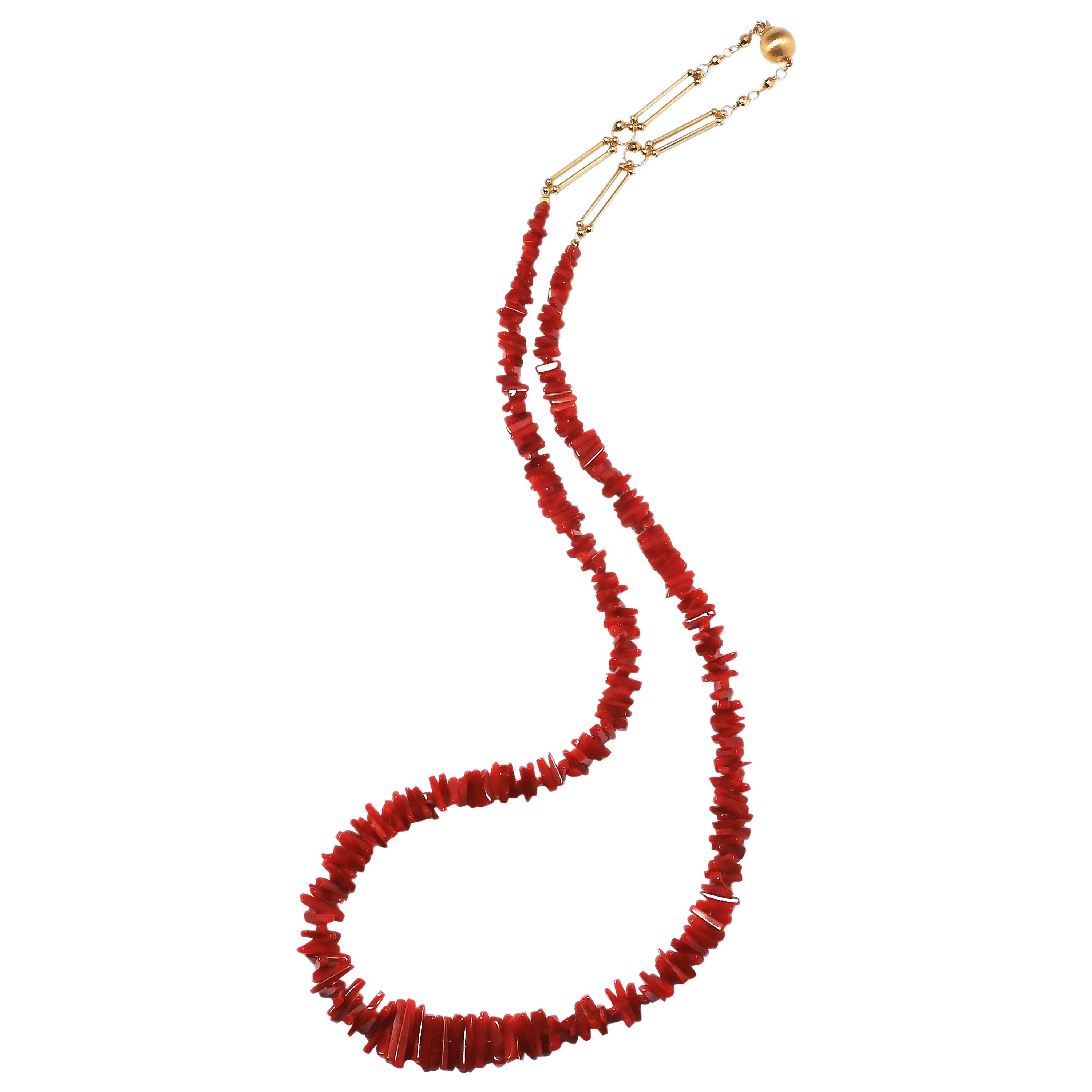 18 Karat Yellow Gold Japanese Oxblood Coral Branch Necklace For Sale