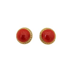 Vintage 18 Karat Yellow Gold Oxblood Coral Earrings with 2.08 Carat Diamonds