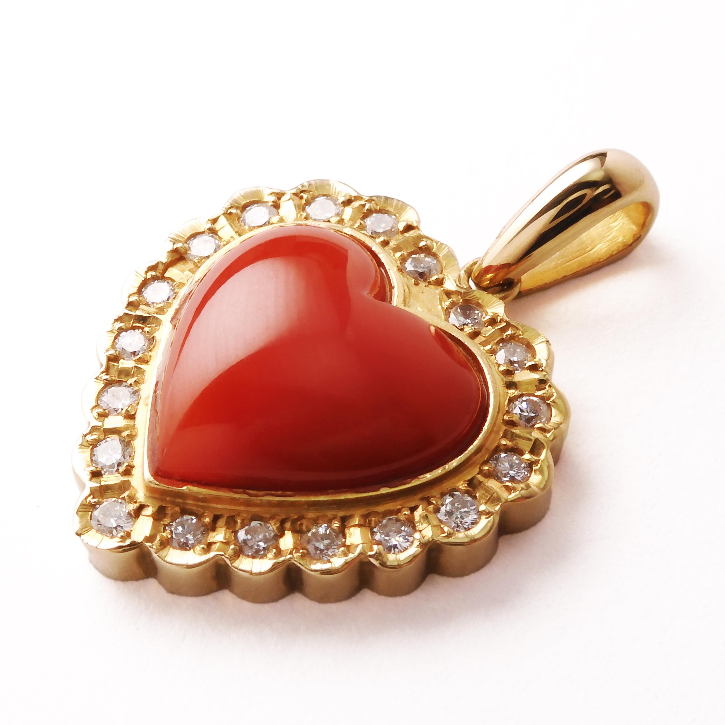 coral heart pendant